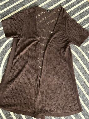 Eileen Fisher Chocolate Brown Organic Cotton Long Cardigan Sweater Thanksgiving
